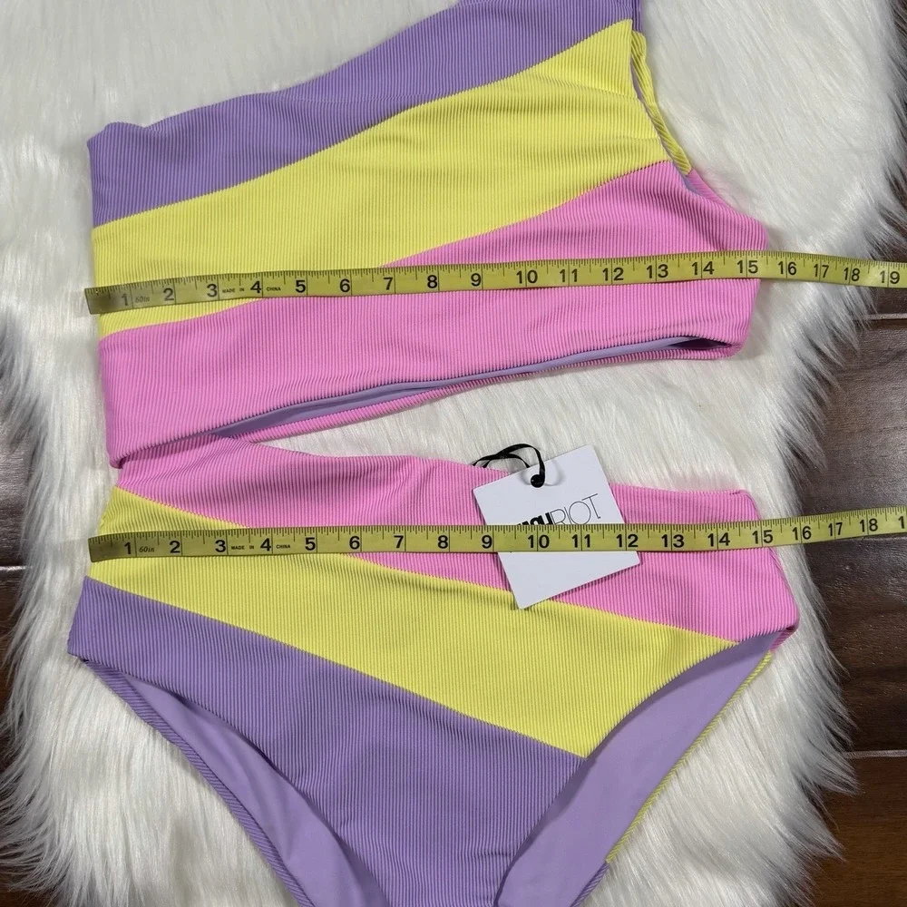Beach Riot Womens Size Large Pink Yellow Purple Joyce Cut Out One Piece Swimsuit - Picture 5 of 11